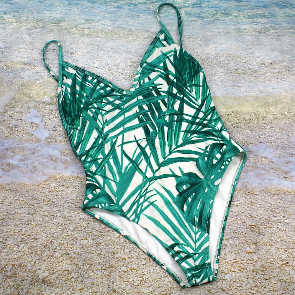 LA HEARTS PACSUN Swimsuit Green Palm Tree Tropical One Piece Bathing Green M